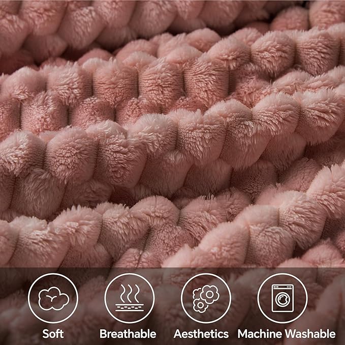 BEDELITE Fleece Blanket - 3D Jacquard Decorative Dusty Pink Throw Blankets for Couch & Bed, Soft and Cozy Warm Plush Fluffy Blanket All Seasons Suitable, 50x60Inches