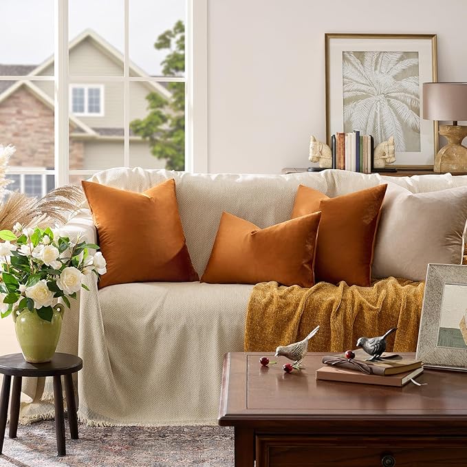 GIGIZAZA Pillow Covers 20x20 Velvet Decorative Pillows Sofa Couch Throw Pillow Covers Dark Burnt Orange Pack of 2 Cushion Covers