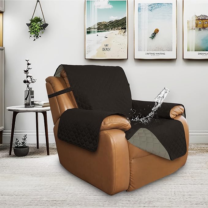 ISSUNTEX Double Protection 100% Waterproof Recliner Covers for Living Room, Reversible Furniture Protector Recliner Couch Sofa Slipcover for Dogs, Pets, Kids (Oversized Recliner, Chocolate/Beige)