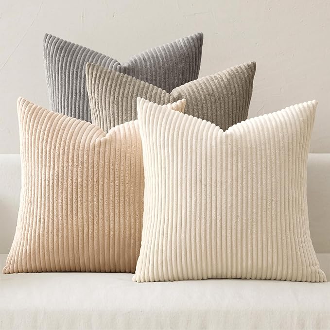 MIULEE Boho Farmhouse Neutral Cream Throw Pillow Covers 20x20 Inch Set of 4 Mordern Nordic Cushion Covers Soft Corduroy Spring Home Decor for Couch Bed Sofa Living Room
