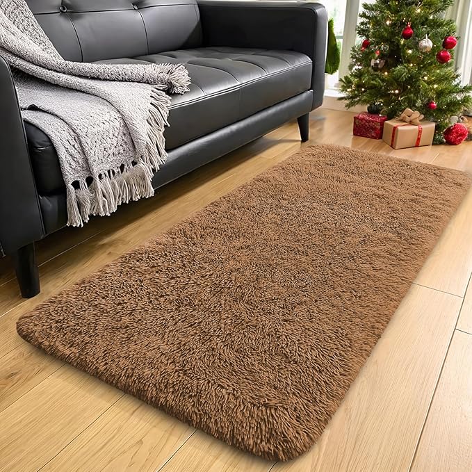 OLANLY 2x8 Machine Washable Runner Rugs for Hallway, Soft Fluffy Shaggy Bedside Rugs for Bedroom, Living Room, Indoor Floor Carpet for Kids Girls and Boys, Nursery Rooms, Home Decor Aesthetic, Khaki