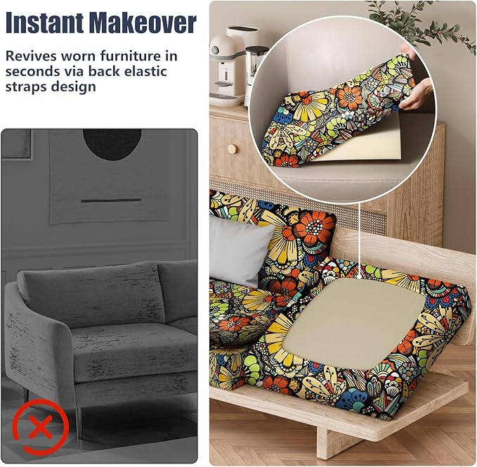 8Pcs Stretch Patio Cushion Covers, Outdoor Couch & Sofa Replacement Slipcovers for Patio Furniture Cushion Covers, Washable Reusable Furniture Protector