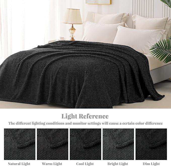 Whale Flotilla King Size Fuzzy Fleece Blanket for Bed, 90x104 Inch Fluffy Warm Soft Jacquard Blankets for All Season, Lightweight and Cozy, Black