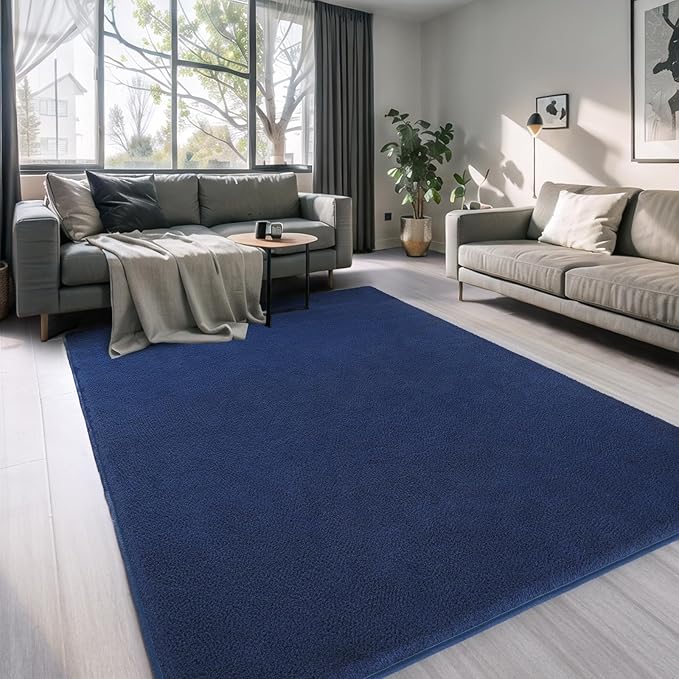AROGAN Modern Shag Area Rug for Living Room, 5x7 Feet Washable Rugs for Bedroom, Indoor Floor Carpet, Plush Memory Foam Bedside Rugs for Kids Girls Teens Low Pile, Navy Blue