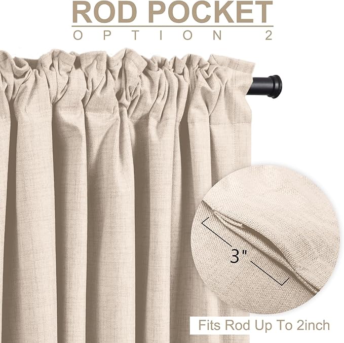 100% Blackout Shield Linen Blackout Curtains for Bedroom 72 Inches Long, Back Tab/Rod Pocket Living Room Drapes, Thermal Insulated Blackout Curtains 2 Panels Set, 50" W x 72" L, Beach Sand