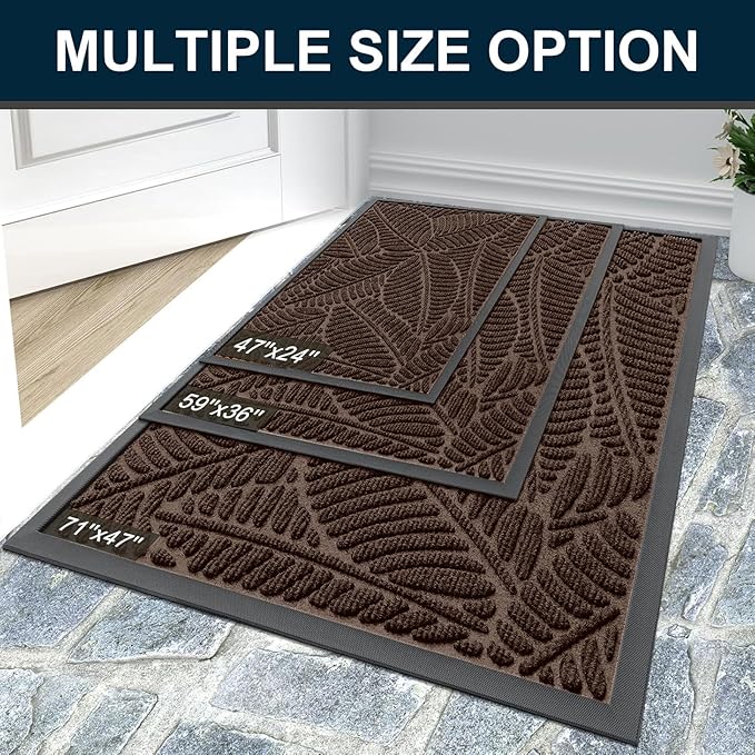 Colorxy Waterproof Doormat, Sturdy Natural Rubber Front Door Mats, Non Slip Low Profile Indoor Outdoor Entrance Mat, Stain Resistant Easy Clean Floor Mat for Patio or Entryway, 59''x36'', Dark Brown