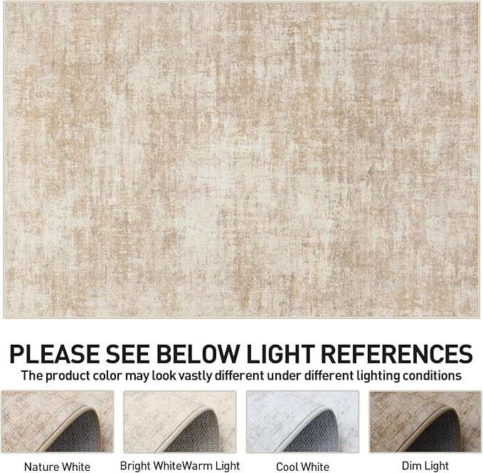 4x6 Area Rugs Washable Rug: Modern Abstract Living Room Rug Soft Anti-Skid Thin Carpet Indoor Floor Non-Shedding Carpets for Bedroom Dining Room Farmhouse Nursery Home Office - Beige