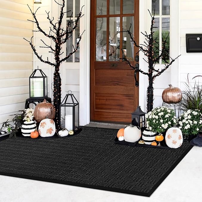 Mibao Front Door Mat, Heavy Duty Durable Welcome Mat for Outdoor Indoor, Dirt Trapper Waterproof Super Absorbent Door Mat for Entryway Outside Patio Porch, 73" x 46", Black