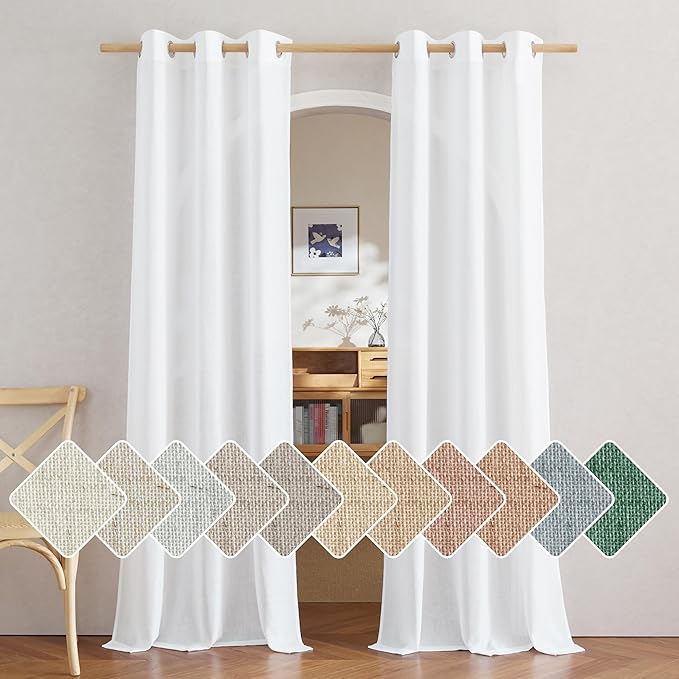 NICETOWN Linen White Curtains 96 inches Long, Grommet Thick Linen Blend Privacy Added with Light Filtering Window Treatments for Kids Room/Living Room, W42 x L96, 2 Panels