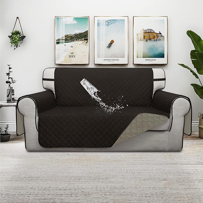 ISSUNTEX Double Protection 100% Waterproof Loveseat Sofa Covers for Living Room, Couch Covers for 2 Cushion Couch Sofa, Reversible Furniture Protector Sofa Cover for Dogs (Loveseat, Chocolate/Beige)