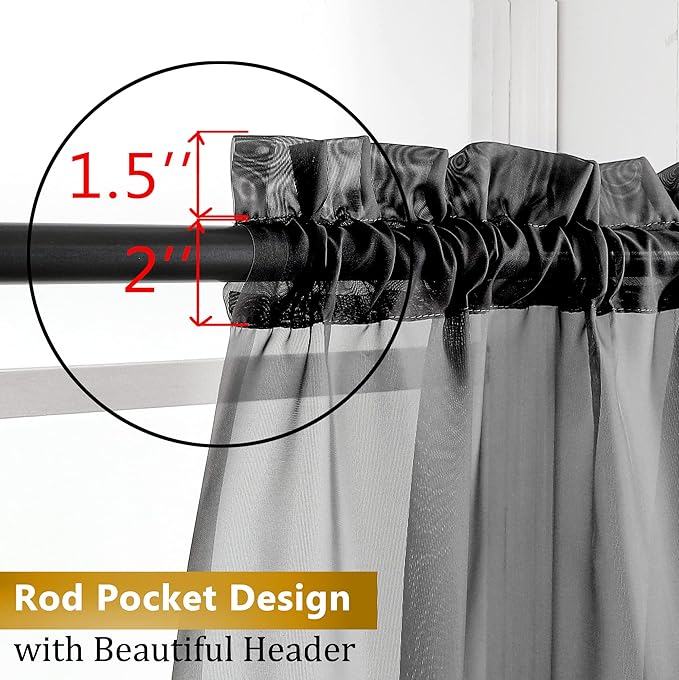 Aiyufeng Long Sheer Black Curtains for Living Room 108 inch Length 2 Panels Set, Semitransparent Balance Privacy & Light Vertical Farmhouse Sheer Drapes for Bedroom, W40 x L108