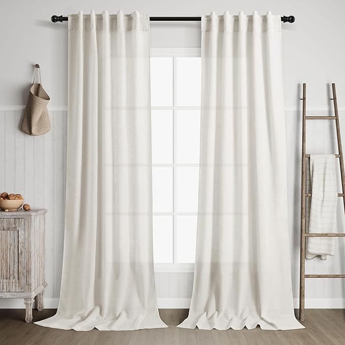 Nanspring Cream Linen Curtains 102 inches Long for Living Room Back Tab Privacy Semi Sheer Curtains Modern Farmhouse Floor to Ceiling Long Curtain 2 Panel Set 38x102 for Bedroom Dinning Room