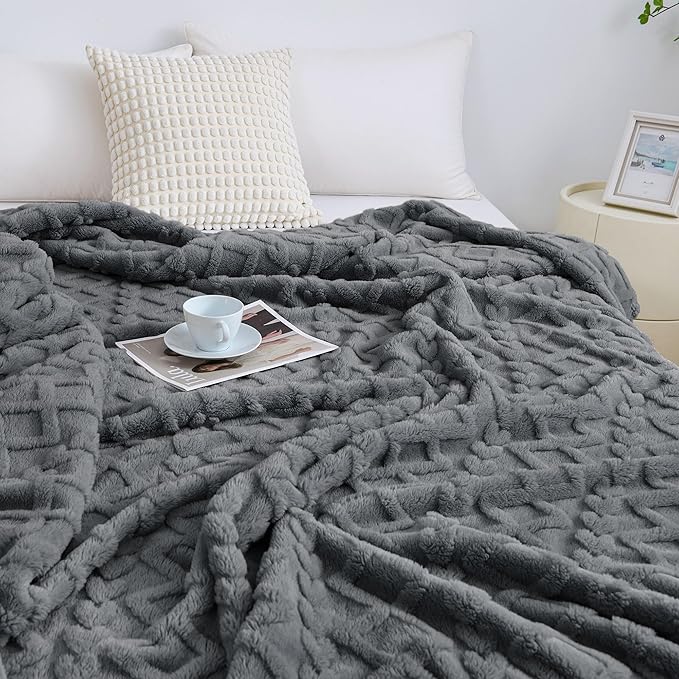 Aganear Twin Blanket - 3D Stylish Design, Luxury Portable Lightweight Blanket Super Soft, Fluffy, Warm, Cozy, Fuzzy for Couch Living Room Bed Outdoors Office Travel(60"×80", Gray)