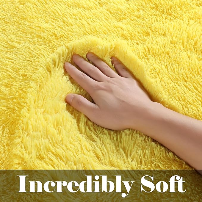 ONASAR Yellow Area Rugs for Bedroom Living Room, Fluffy 4x6 Indoor Bedside Floor Throw Rug, Soft Plush Shaggy Carpet for Nursery Kids Girls Boys Teen Dorm Home Office Decor Aesthetic