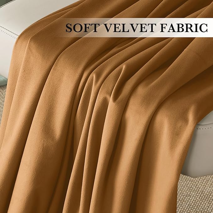 RYB HOME Luxurious Bronze Velvet Curtain Panels for Living Room Bedroom, Heavy Duty Thermal Insulated Floor-Length Velvet Drapes with Hook Belt for Vintage Decor, 52" W x L90 L, 2 Panels Set