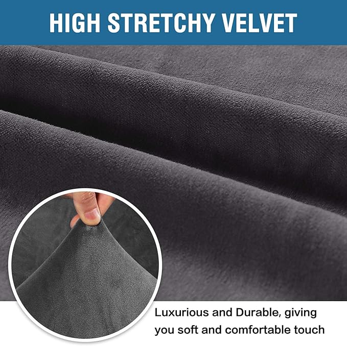 H.VERSAILTEX Stretch Velvet Sofa Covers for 3 Cushion Couch Covers Sofa Slipcovers Furniture Protector Soft with Non Slip Elastic Bottom, Crafted from Thick Comfy Rich Velour (Sofa 72"-90", Gray)