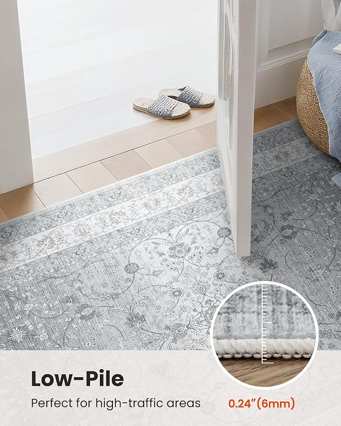 AMADA HOMEFURNISHING 5x7 Area Rugs, Washable Living Room Rug with Non-Slip Backing, Low Pile and Durable Edge Binding, Soft Vintage Floral Rugs for Living Room, Bedroom, Dining Room