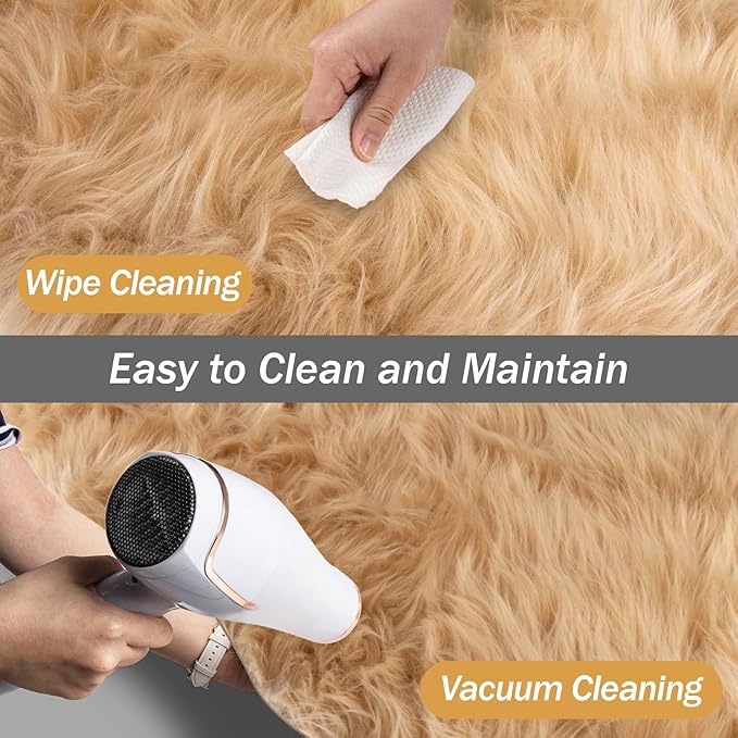 Faux Fur Rug - Faux Sheepskin Rug 2x3 Ft Irregular Shaped Carpet Fluffy Carpet Furry for Bedroom, Living Room, Nursery, Dorm, Chair, Fireplace, Closet (Beige)