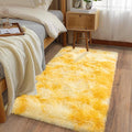 Soft Runner Rugs for Bedroom Hallways, 2x4 Tie-Dyed Yellow Fluffy Shag Throw Area Rug Non Slip for Bedside Dorm, Long Shaggy Furry Carpet for Nursery Living Room