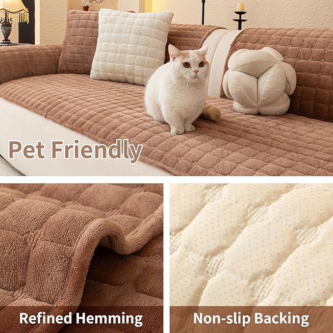 Velvet Couch Covers for Dogs, Dog Sectional Couch Covers, Pet Couchs Cover for Loveseat, Couchs Protector for Dogs, Sectional Sofa Cover for Pet Washable(1PC,Dark Brown,27.6"×59")