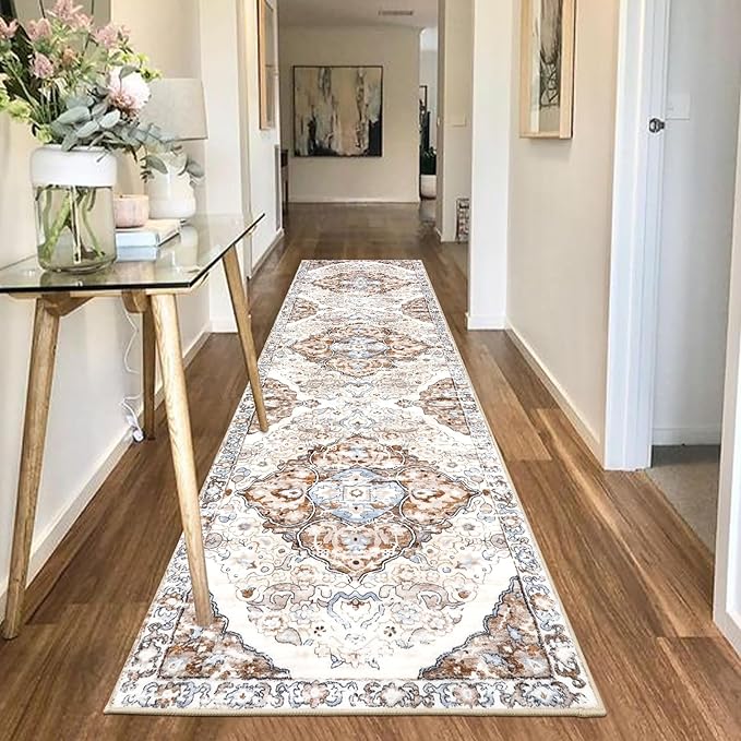 HEBE Hallway Runner Rug 2'x8' Washable Vintage Distressed Area Rugs Non Slip Laundry Rug Runner Boho Floor Carpet Runners for Hallways Entryway Laundry Room Kitchen Bathroom
