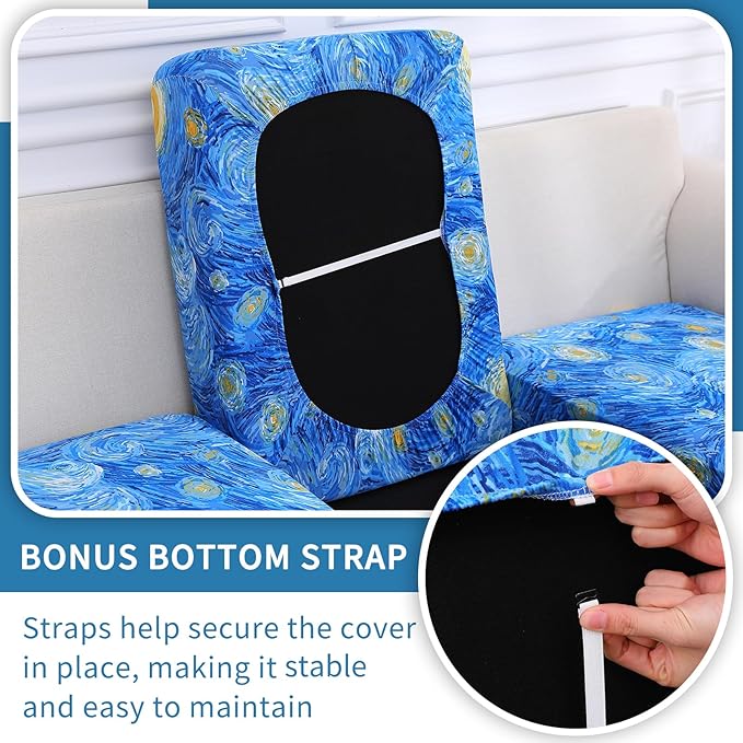 hyha Printed Couch Cushion Covers, Floral Sofa Covers Washable for 3 Cushion Couch, Stretch Pattern Outdoor Cushion Covers for Patio Furniture with Elastic Bottom(3 Packs, Starry Sky)