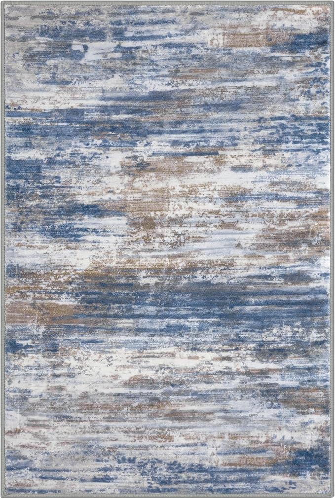 KOZYFLY Small Area Rug 2x3 Rug Entryway Rugs Modern Abstract Indoor Non-Slip Machine Washable Rug, Dining Room Rug with Soft Low Pile for Living Room Bath Office Small Carpet Floor Mats Blue Rust