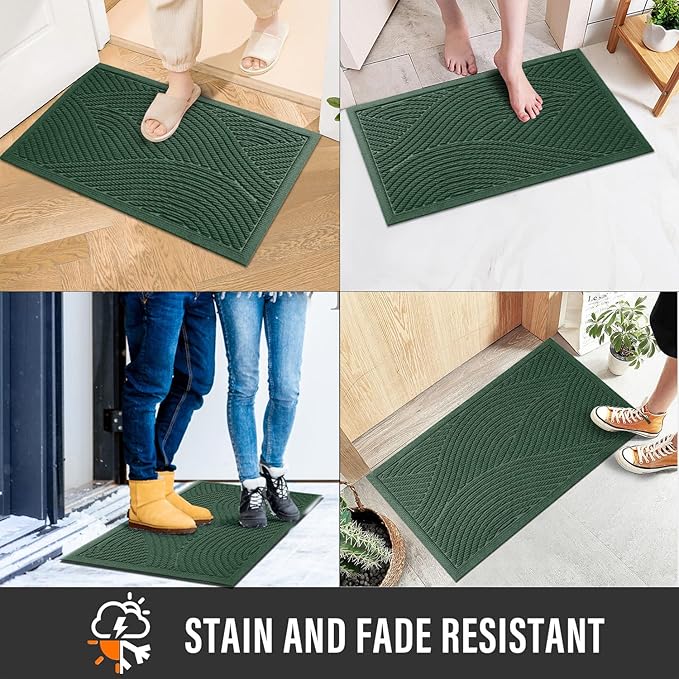 HIYARD Sturdy Front Door Mat, Absorbent Muddy Dirt Resist Welcome Door Mats Outdoor Indoor, Stain and Fade Resistant, Non-Slip Backing Entry Mat Low Profile Doormat for Entryway, 36×24, Green