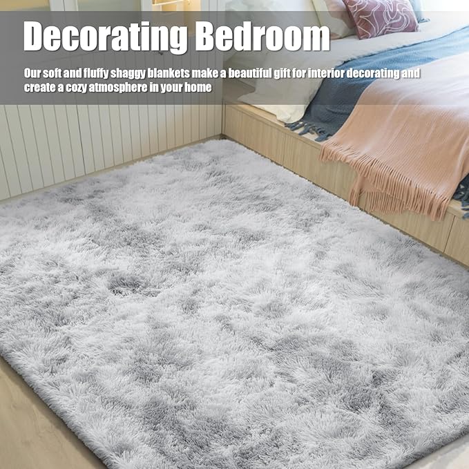 6x9 Fluffy Area Rug for Living Room,Shag Area Rugs for Bedroom,Soft Fuzzy Rug Non-Shedding Indoor Plush Carpet for Kids Bedroom Nursery Dorm Home Decor,Tie-Dyed Grey