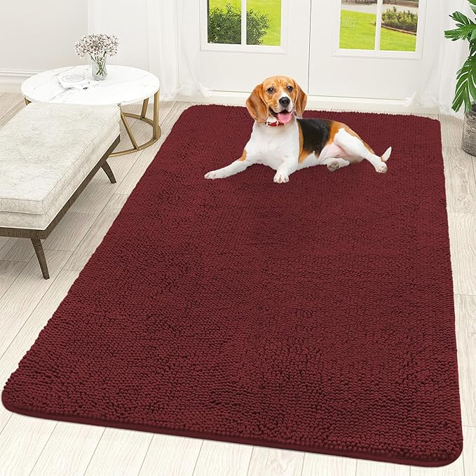 OLANLY Dog Door Mat for Muddy Paws 59x35, Absorbs Moisture and Dirt, Absorbent Non-Slip Washable Doormat, Quick Dry Chenille Mud Mat, Entry Indoor Entryway Carpet for Inside Floor, Caramel Russet