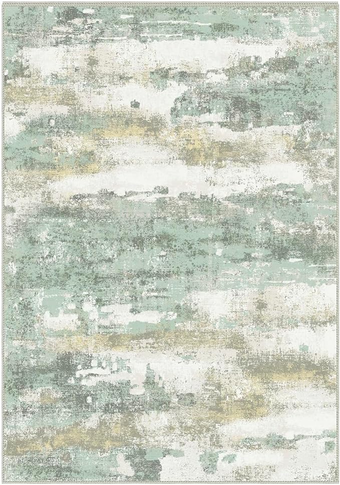 Area Rugs 6x9 for Living Room Bedroom, Modern Abstract Machine Washable Rug, Large Soft Low Pile Floor Carpet with Non Slip Backing for Dining Room, Light Green