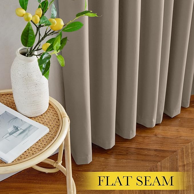 NICETOWN 100% Blackout Tan Curtains 96 inch Long, Grommet Thermal Insulated Portable Travel Blackout Window Treatment Easy to Install for Living Room/Bedroom, W52 x L96, 2 Panels