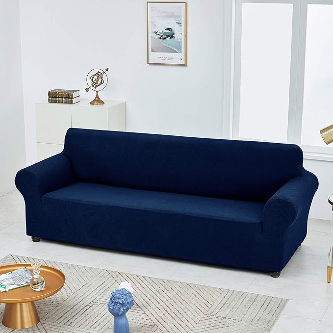 Joccun Stretch Couch Cover Slipcovers, 1-Piece Sofa Covers for 3 Cushion Couch Spandex Jacquard Washable Furniture Protector Cover for Living Room,Kids,Pets(Sofa,Navy)