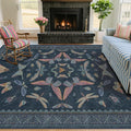 Blue 5x8 Washable Living Room Rugs - Stain Resistant Non Slip Insect Rug for Dining Room, Low Pile & Soft Carpet for Bedroom, Dark Vintage Décor Indoor, Non Skid with Rubber Backing