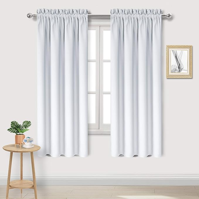 DWCN Blackout Curtains for Bedroom - Thermal Insulated Privacy Energy Saving Rod Pocket Drapes for Living Room, W 38 x L 72 Inch, Greyish White, Set of 2