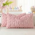 decorUhome Easter Bunny Pillow Covers 12x20 Inch Set of 2, Soft Plush Faux Wool Jacquard Pink Rabbit Cushion Covers, Farmhouse Neutral Spring Easter Holiday Decor for Couch Sofa Bed