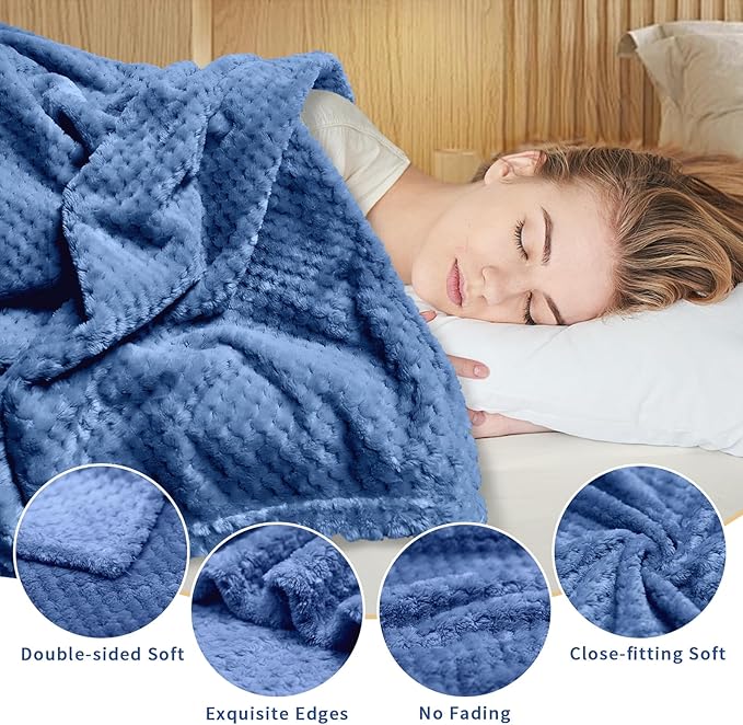 4 Pack Fleece Throw Blankets 50x60 Inches – 270 GSM Ultra Soft Flannel, Oeko-TEX Standard 100 Certified, Lightweight 3D Waffle Texture, No Shedding/Pilling, for Bed, Couch, Sofa, All Season (Blue)