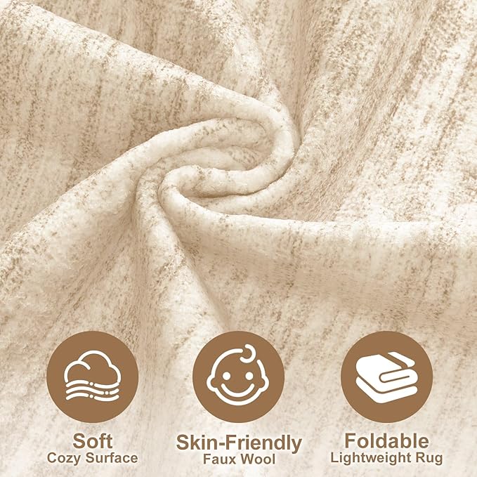 Nakagishi 6X9 Area Rugs Living Room: Washable Large Vintage Rug Neutral Non-Slip Soft Stain Resistant Indoor Carpet for Bedroom Nursery Dining Room Office Playroom - Beige-01