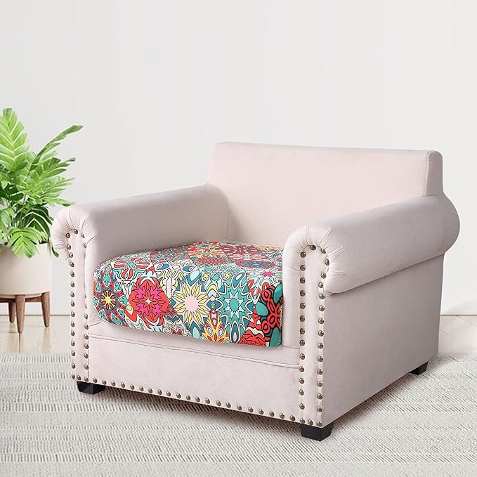 hyha Printed Couch Cushion Covers, Floral Sofa Covers Washable for Cushion Couch, Stretch Pattern Outdoor Cushion Covers for Patio Furniture with Elastic Bottom(Small, Diamond Mandala)