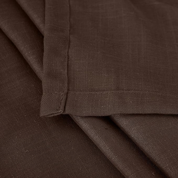 Panels for Small Windows, Brown Linen Blend Light Filtering Curtains, Set of 2