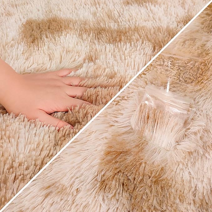 Super Soft Fluffy Living Room Area Rugs 2x6 ft Tie-Dyed Beige Shaggy Furry Carpet Washable Non-Slip Floor Rug Bedroom Bedside Nursery Rug Fuzzy Girls Boy Reduce Noise Dorm Home Decor