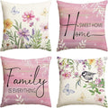 AVOIN colorlife Spring Saying Flowers Butterfly Pink Throw Pillow Covers, 20 x 20 Inch Home Sweet Home Cushion Case for Sofa Couch Set of 4