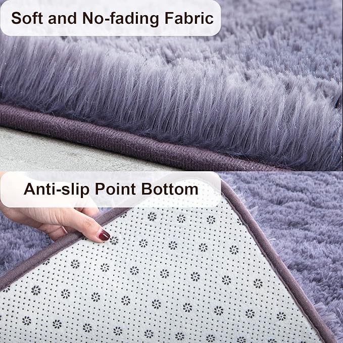 TWINNIS Super Soft Shaggy Rugs Fluffy Carpets 9x12 Feet, Indoor Modern Plush Area Rugs for Living Room Bedroom Kids Room Nursery Home Decor, Upgrade Anti-Skid Fuzzy Rug, Grey Purple
