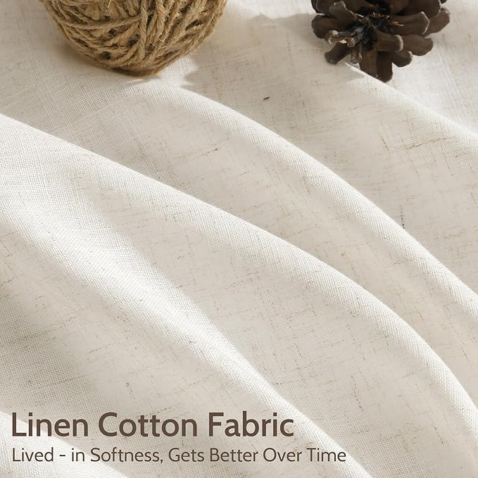 Nanspring Modern Linen Curtains 96 Inches Long for Living Room Light Filtering Semi Sheer Curtain Back Tab Neutral Luxury Modern Farmhouse Decor Linen Blend Drapes for Bedroom 52x96, 2 Panels
