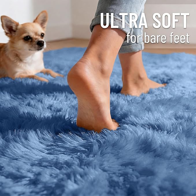 OLANLY 2x3 Machine Washable Small Bedside Rug, Soft Fluffy Shaggy Entryway Throw Rugs for Bedroom, Living Room, Indoor Floor Carpet for Kids Girls and Boys, Home Decor Aesthetic, Blue