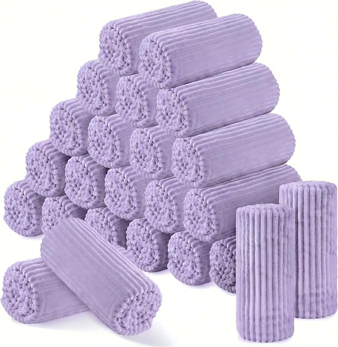 Buryeah 24 Pcs Flannel Throw Blanket Bulk 50 x 60 in Sleepover Blanket Outdoor Wedding Throw Lightweight, Oeko-tex Standard 100 Certified for Sofa Homeless Gifts (Light Purple)