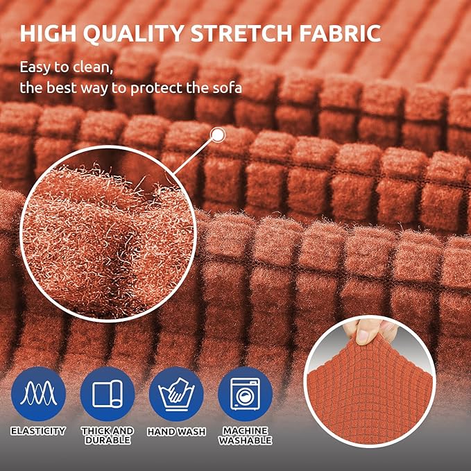 KEKUOU Stretch Loveseat Sofa Cover Slipcover,Couch Covers for 2 Cushion Couch Sofa (55"-78") Furniture Protector Sofa with Elastic Bottom for Kid,Dog. Jacquard Small Checked (Medium,Pureed Pumpkin)