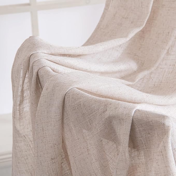 MIULEE Natural White Linen Curtains 104 Inch Length 2 Panels for Bedroom Living Room, Soft Thick Linen Textured Window Drapes Semi Sheer Light Filtering Back Tab Rod Pocket Burlap Look Decor