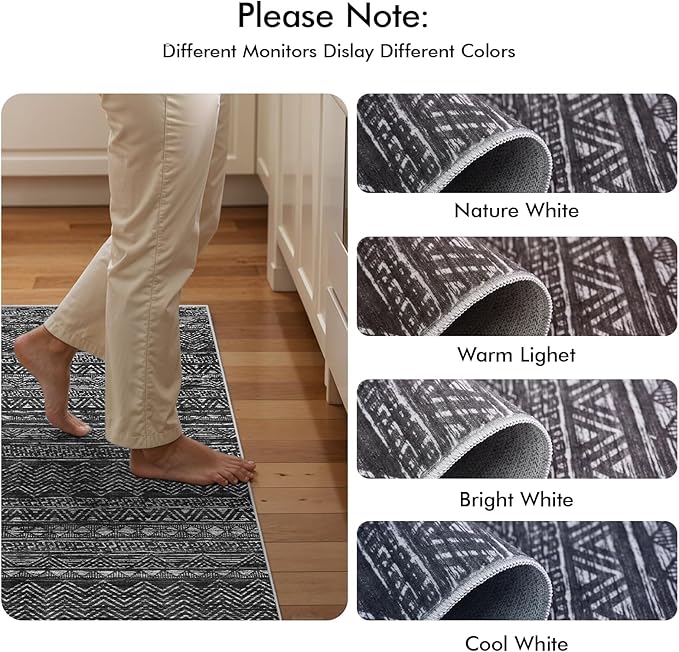3x7 Washable Hallway Runner Rug - Moroccan Non-Slip Indoor Table Long Runners for Entryway Soft Low-Pile Neutral Rugs for Kitchen Waterproof Geometric Carpet for Bedroom Bathroom Laundry 3x7 Black