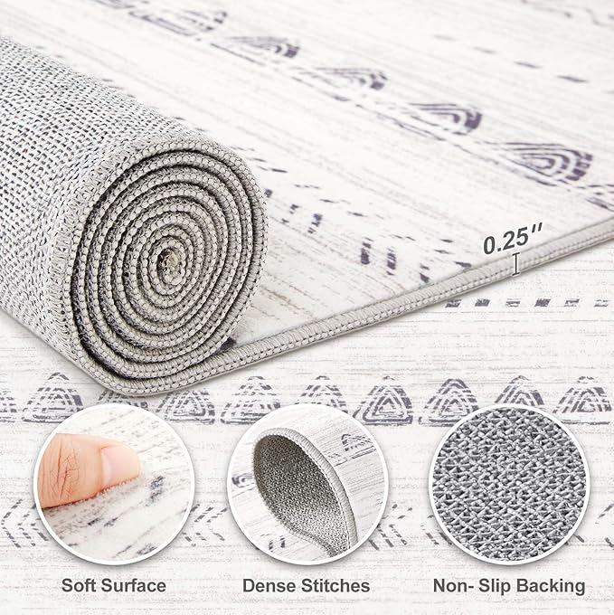 Nakagishi 10x13 Area Rugs Living Room: Washable Boho Large Neutral Soft Farmhouse Rug Stain Resistant Modern Moroccan Non-Slip Indoor Floor Carpet for Bedroom Nursery Kids Playroom Office- Gray